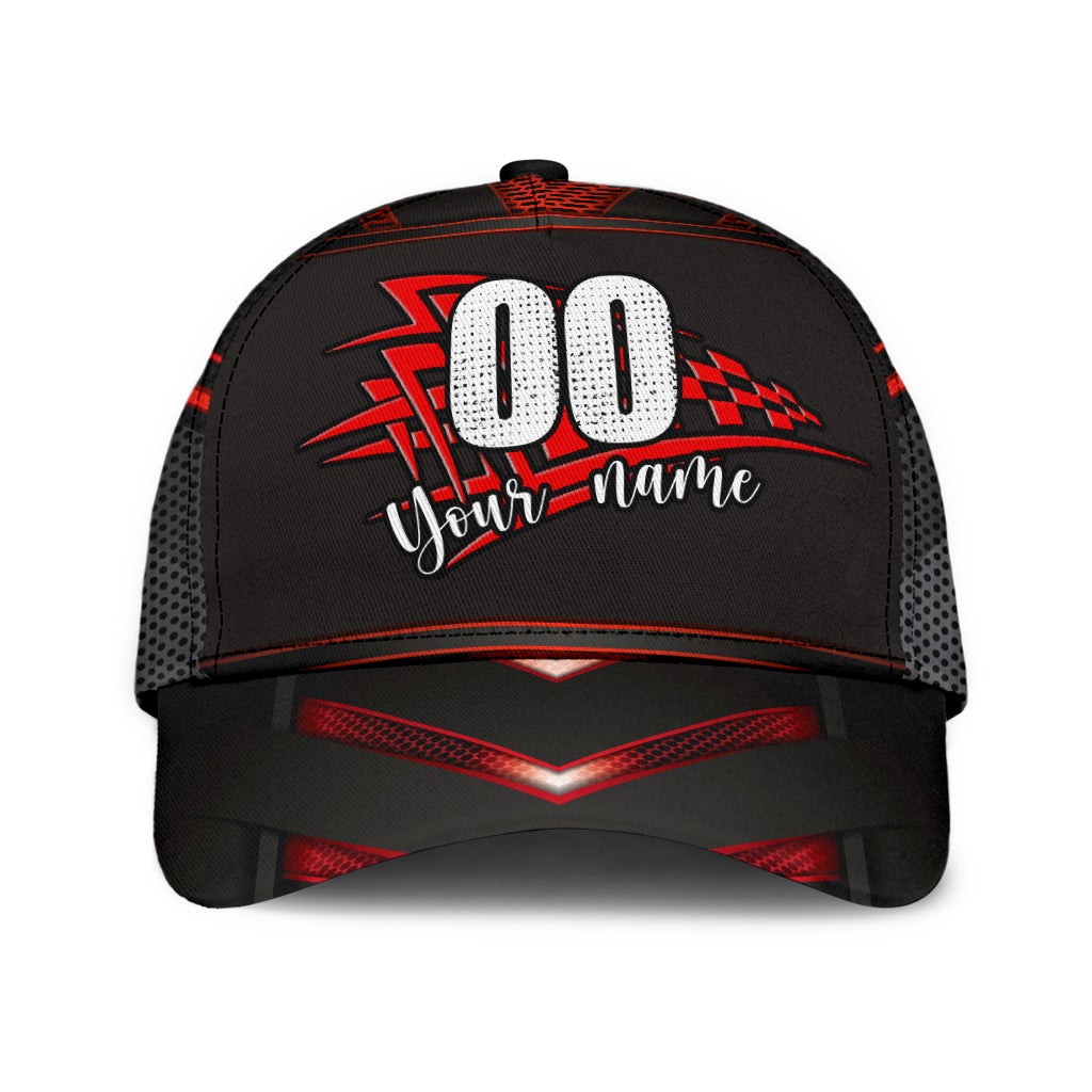 Custom Red Checked Racing Personalized Name Number – Classic Cap