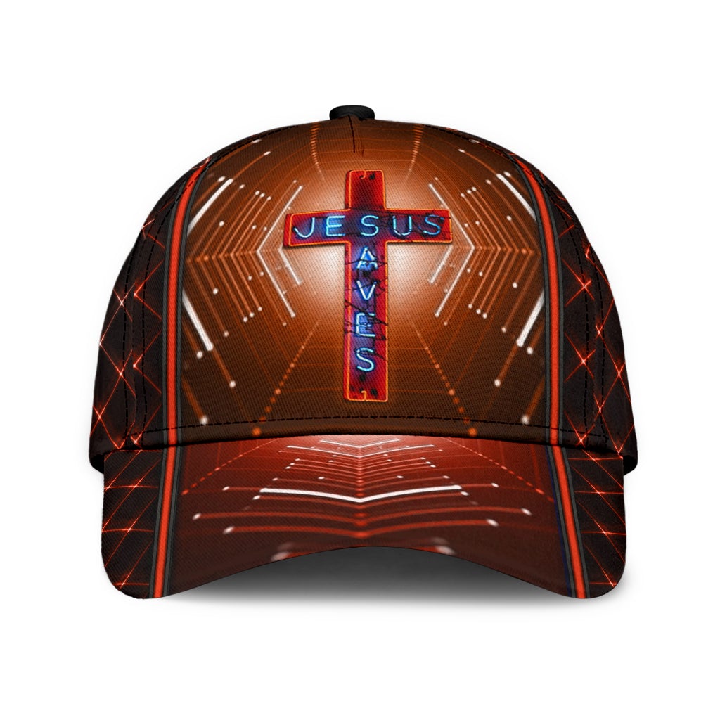 Faith Saves Neon Cross Pattern – Classic Cap