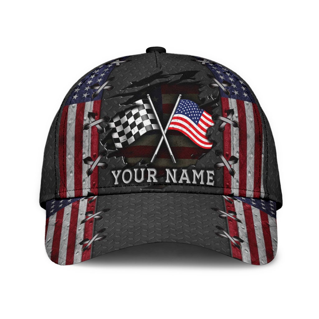 Custom Name Racing American Flag 1 – Classic Cap