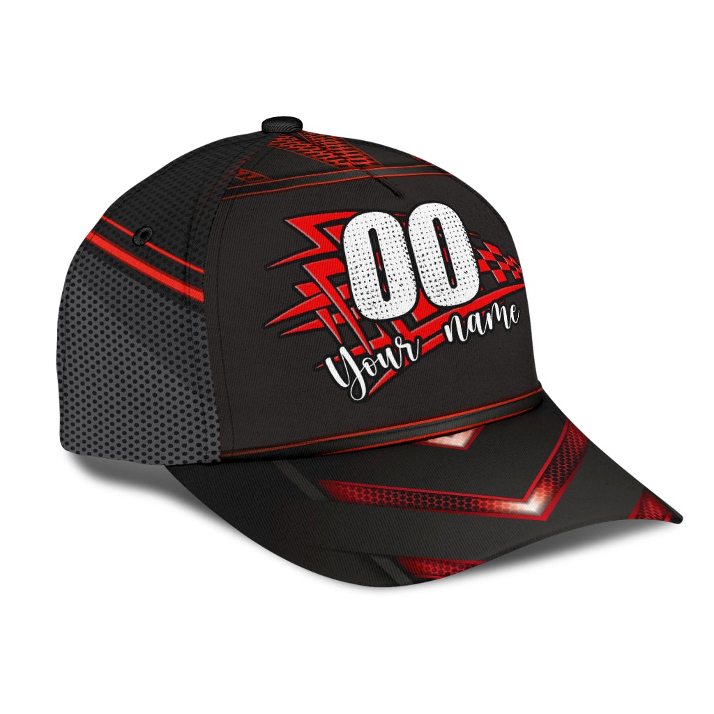 Custom Red Checked Racing Personalized Name Number – Classic Cap