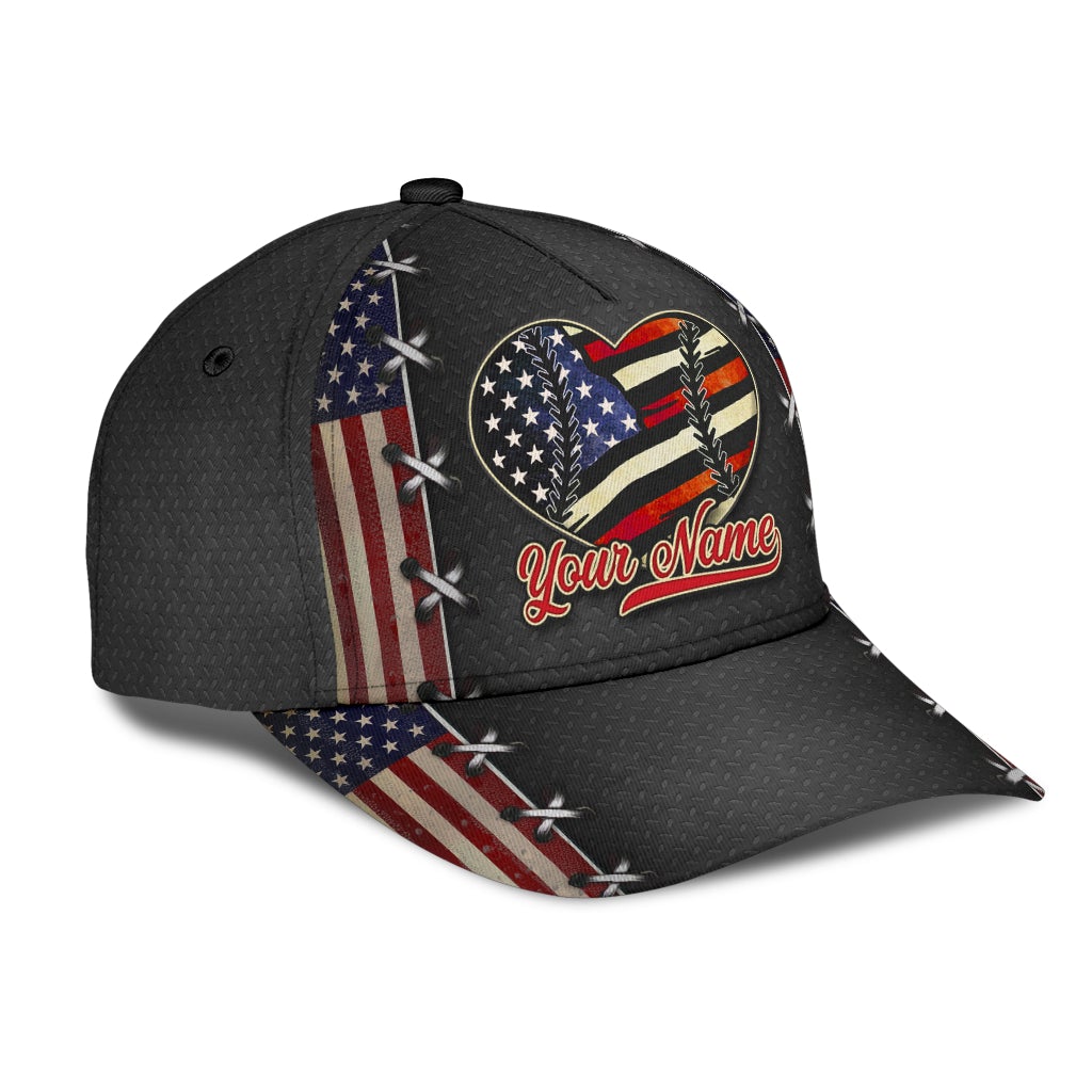 Custom Baseball Mom Heart American Flag – Classic Cap