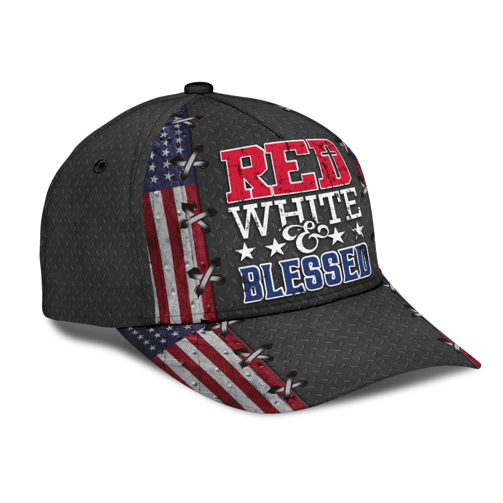 Red White And Blessed Jesus American Faith Style – Classic Cap