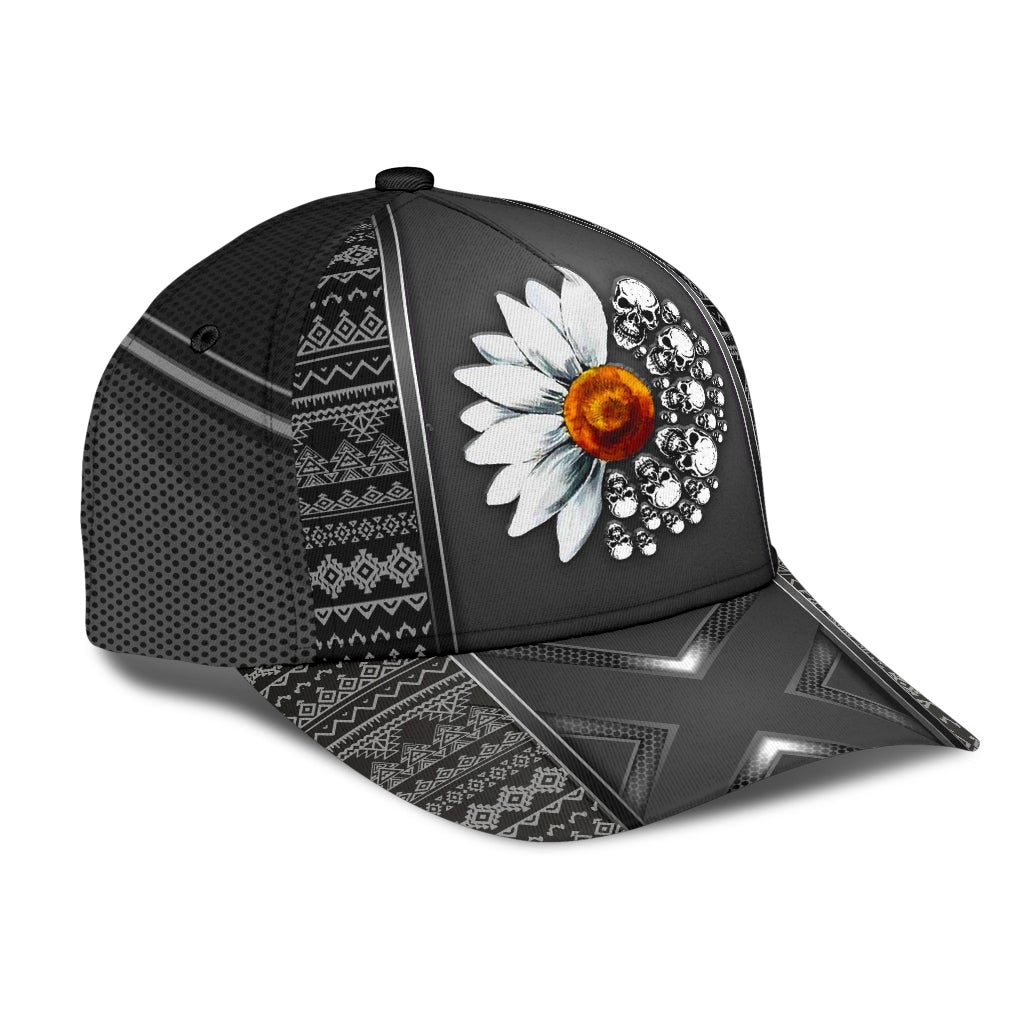 Daisy Skull Floral Skull Art Style – Classic Cap
