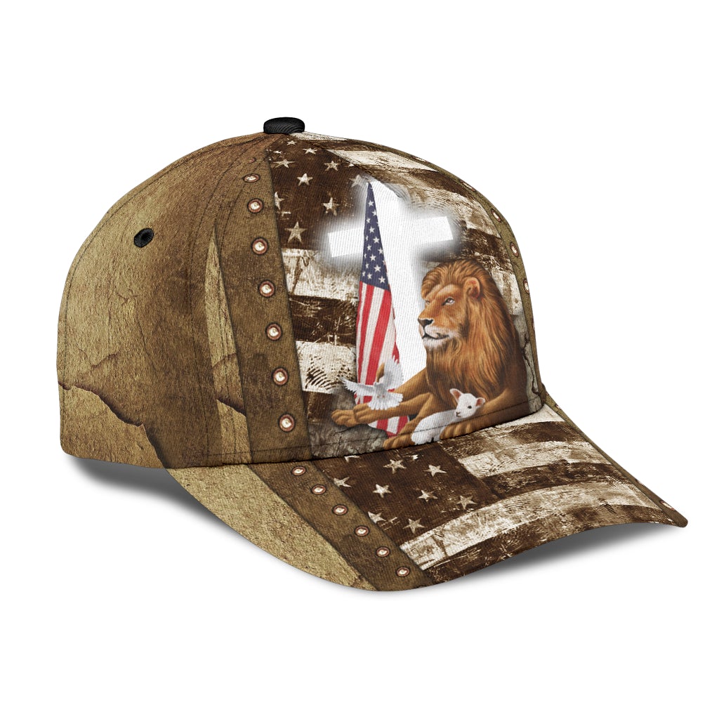 Lion Lamb Faith Cross American Flag – Classic Cap