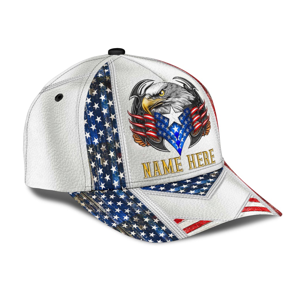 Custom Name Eagle American Flag White – Classic Cap