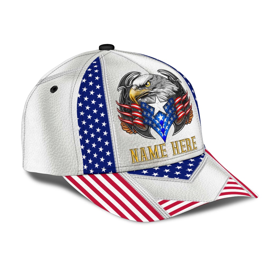 Custom White Eagle American Flag Name – Classic Cap