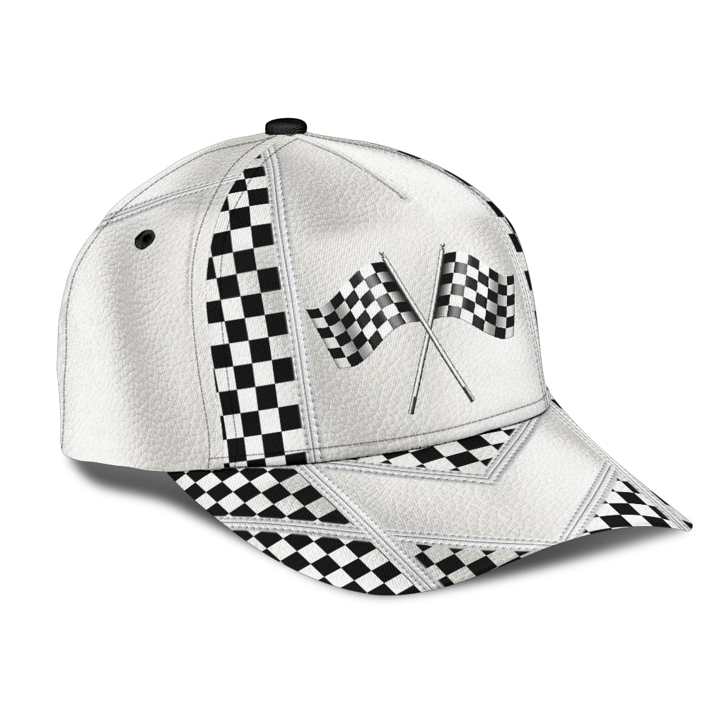 White Leather Racing Pattern – Classic Cap