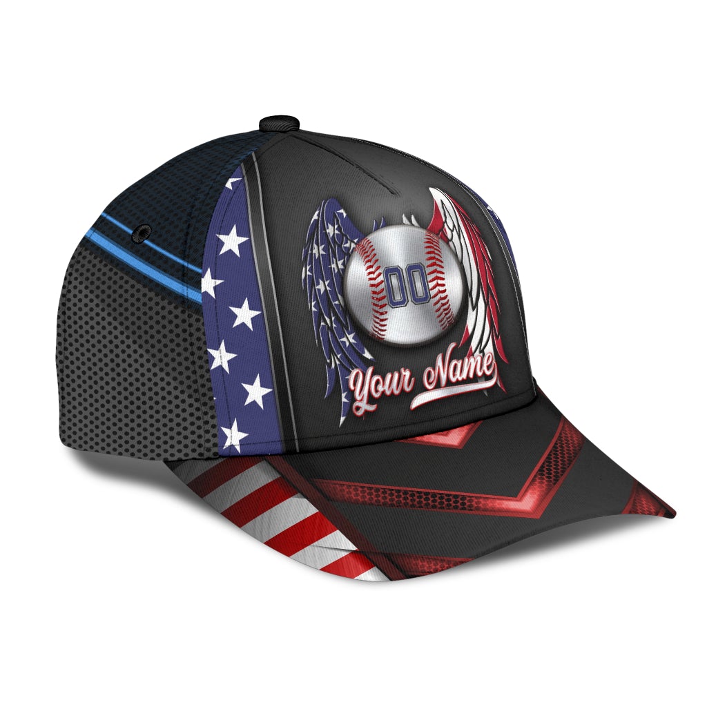 Custom Baseball Wings Flag Personalized Name Number – Classic Cap