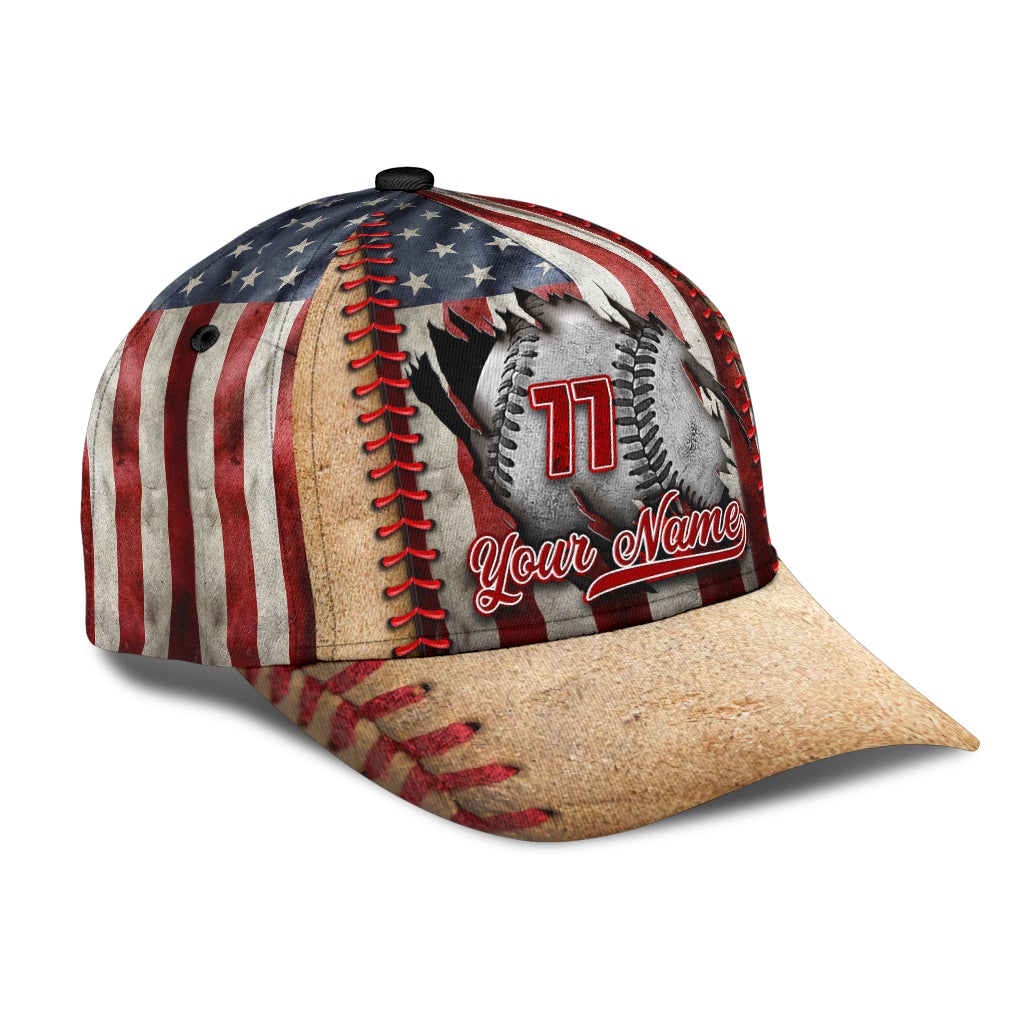 Custom Baseball Crack US Flag – Classic Cap