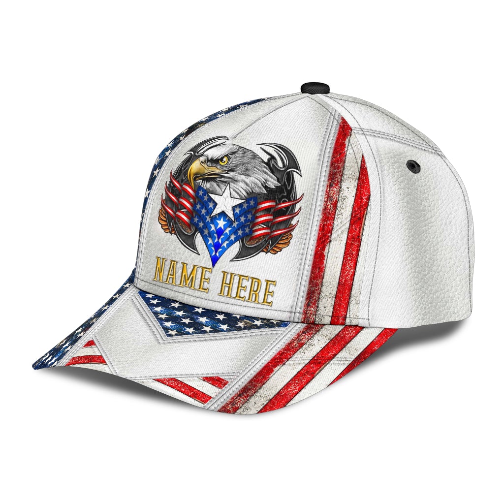 Custom Name Eagle American Flag White – Classic Cap