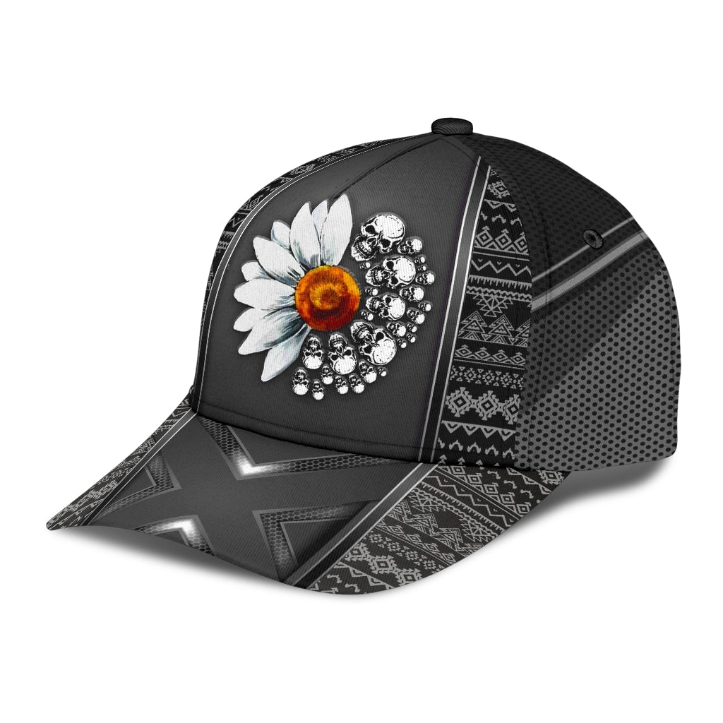 Daisy Skull Floral Skull Art Style – Classic Cap