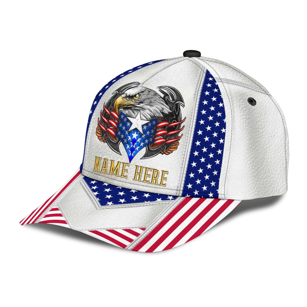 Custom White Eagle American Flag Name – Classic Cap
