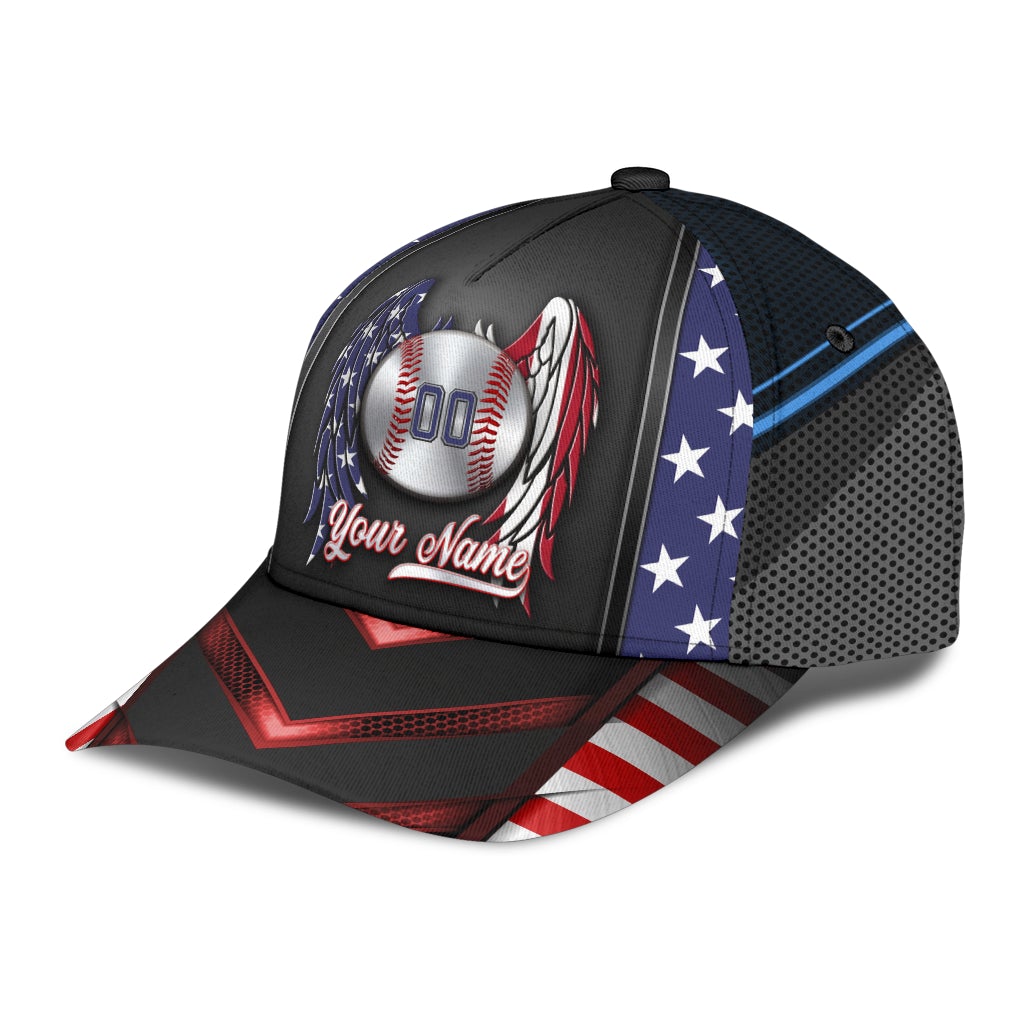 Custom Baseball Wings Flag Personalized Name Number – Classic Cap