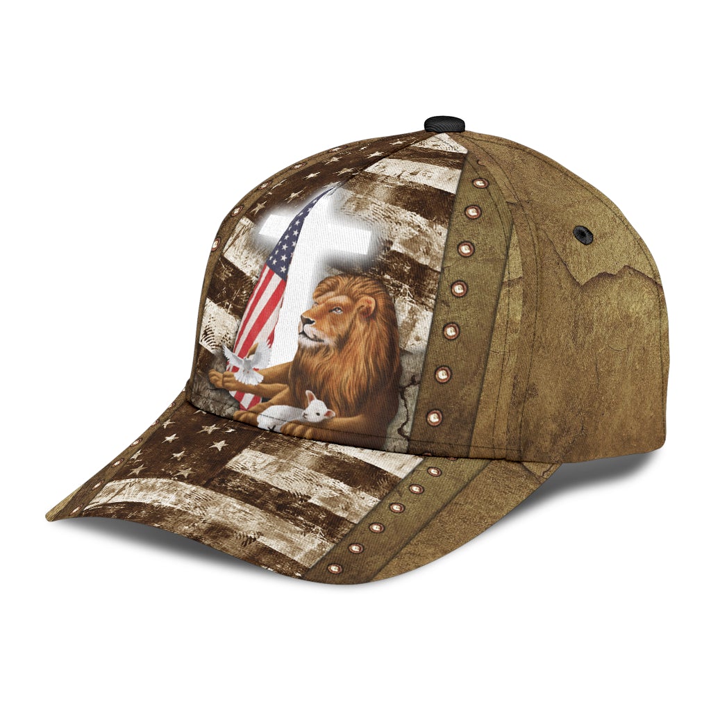 Lion Lamb Faith Cross American Flag – Classic Cap