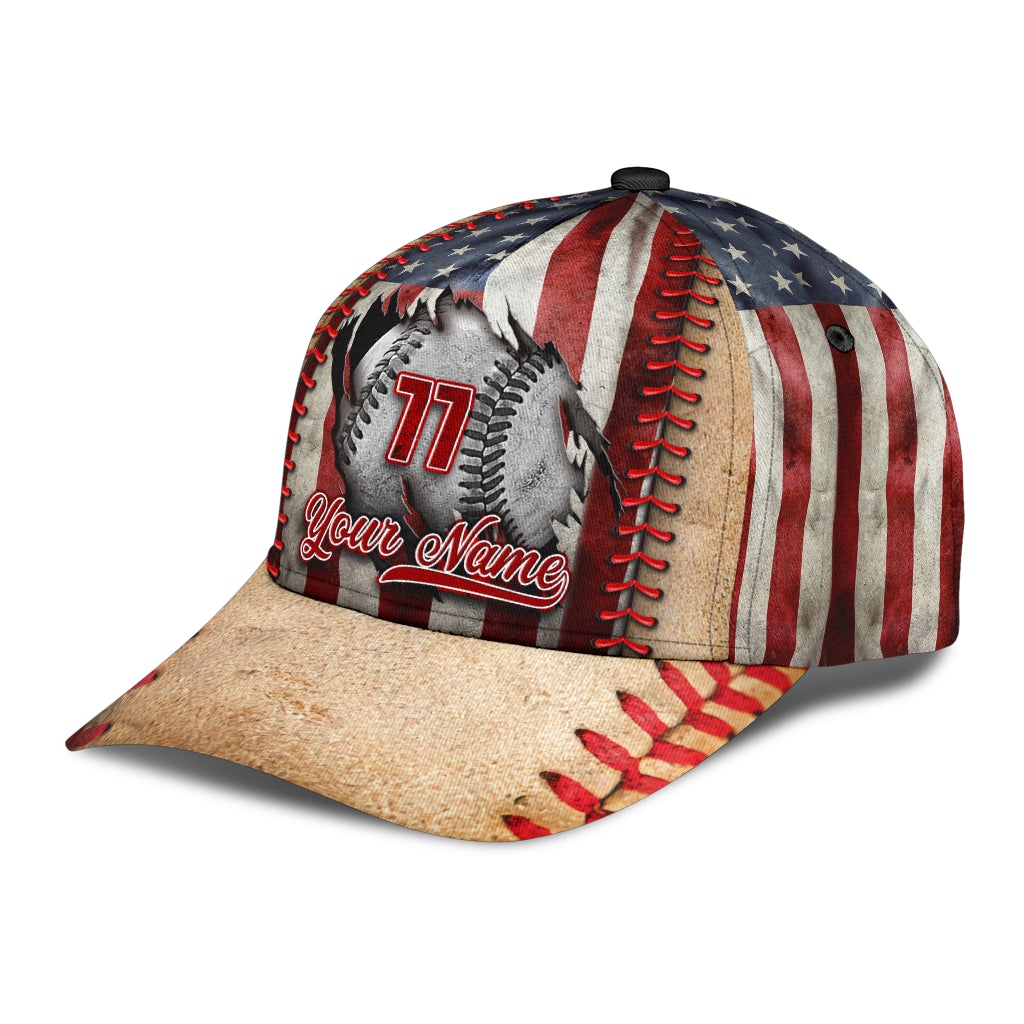 Custom Baseball Crack US Flag – Classic Cap