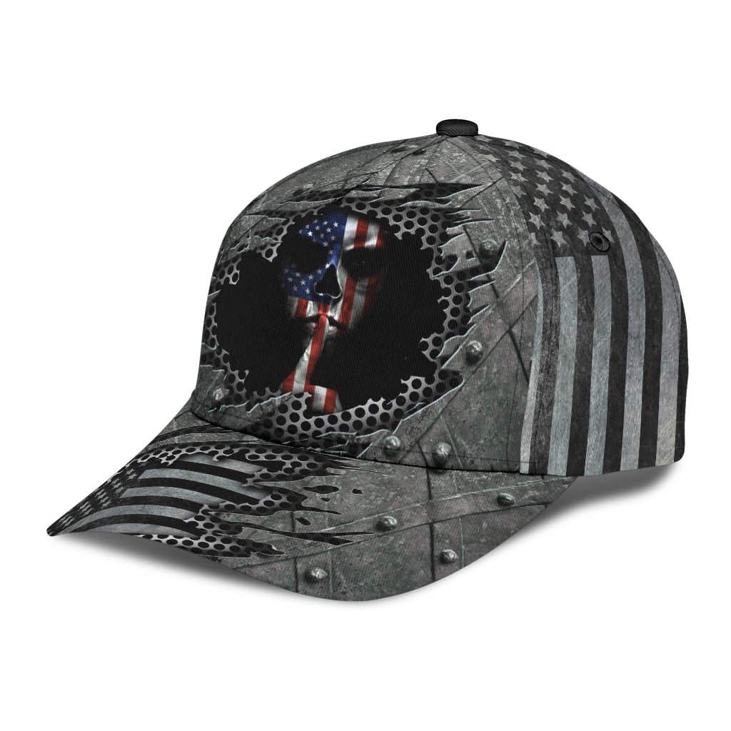 Silver American Skull Metallic Style – Classic Cap
