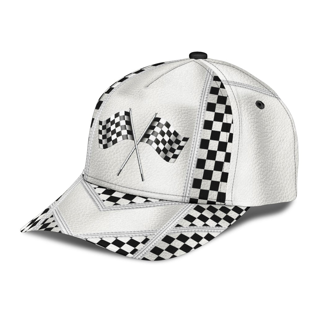 White Leather Racing Pattern – Classic Cap