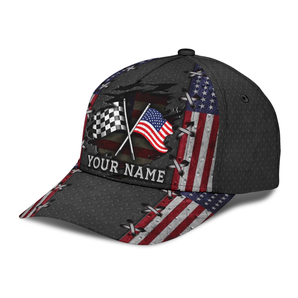 Custom Name Racing American Flag 1 – Classic Cap