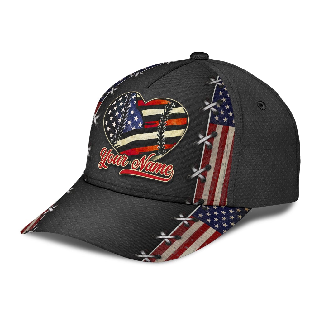 Custom Baseball Mom Heart American Flag – Classic Cap