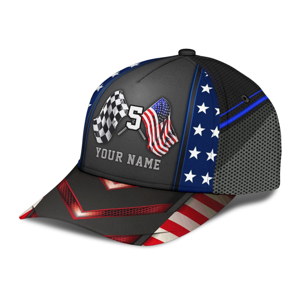 Custom Racing American Flag Name Number – Classic Cap