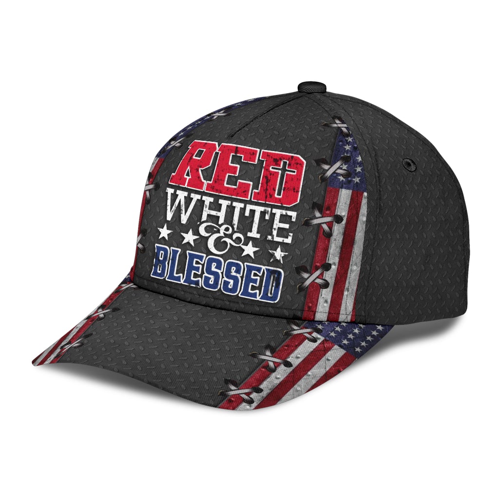 Red White And Blessed Jesus American Faith Style – Classic Cap