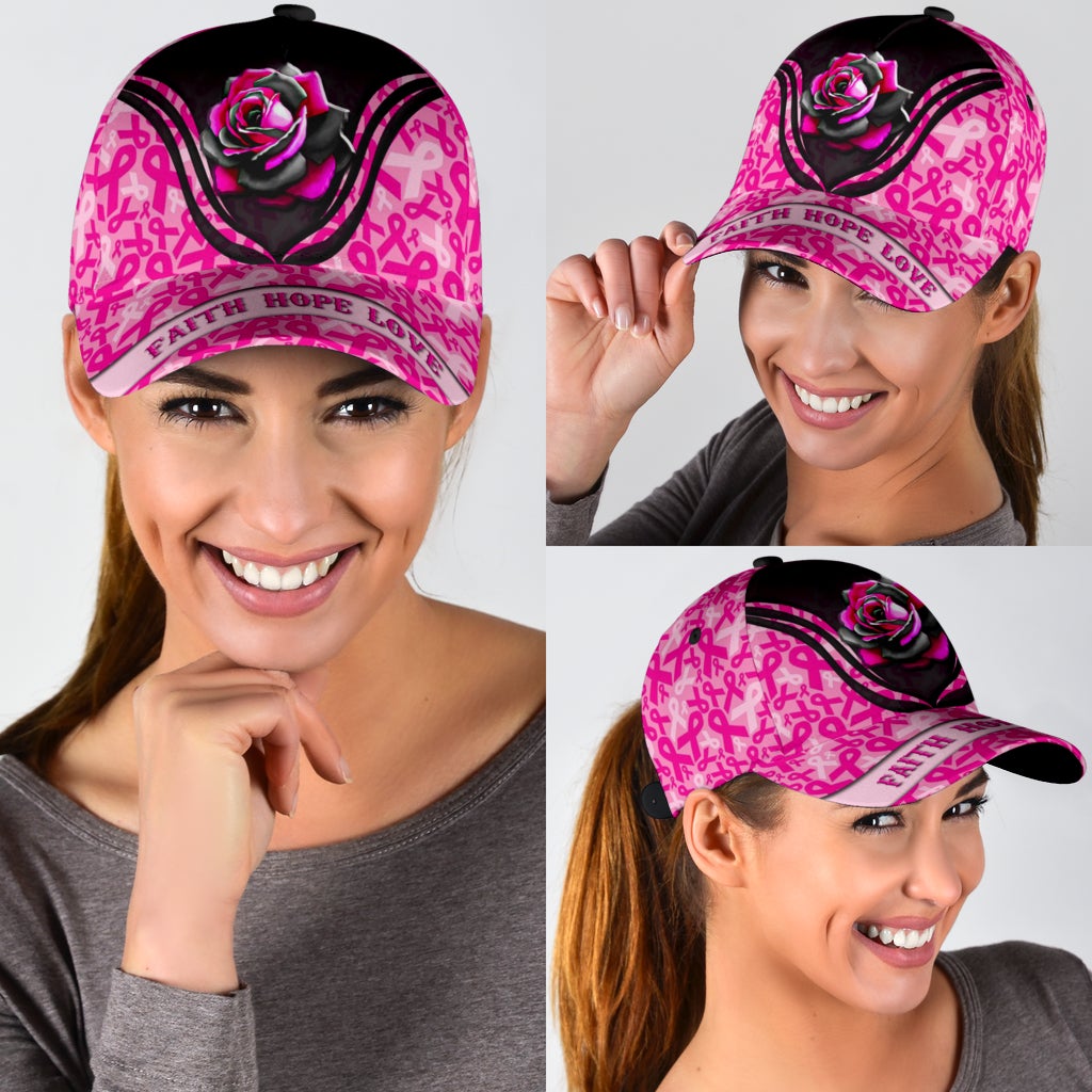 Breast Cancer Faith Hope Love Rose – Classic Cap
