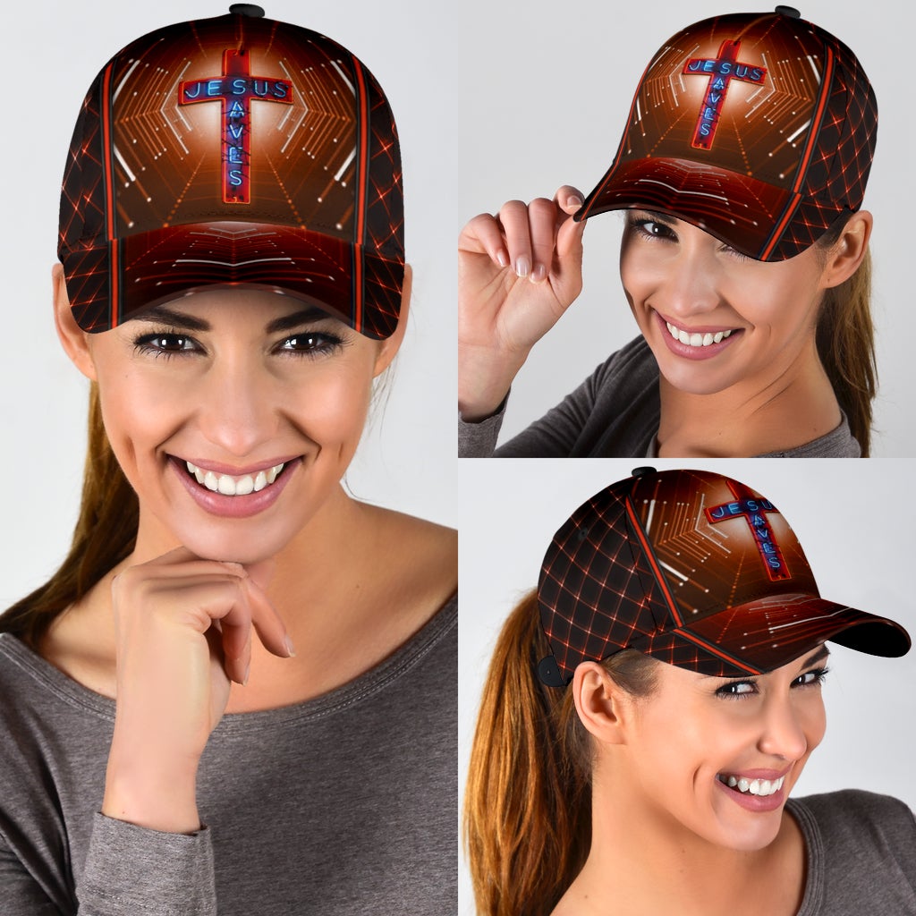 Faith Saves Neon Cross Pattern – Classic Cap