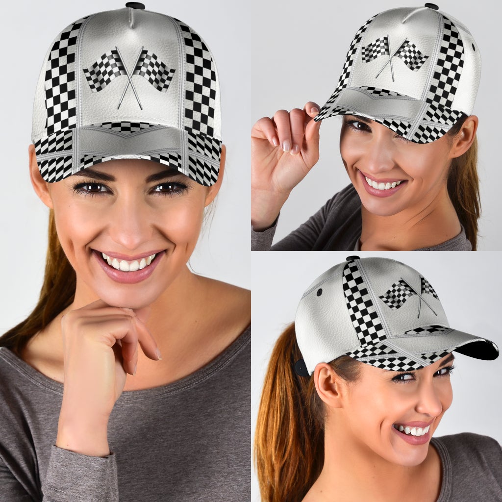 White Leather Racing Pattern – Classic Cap