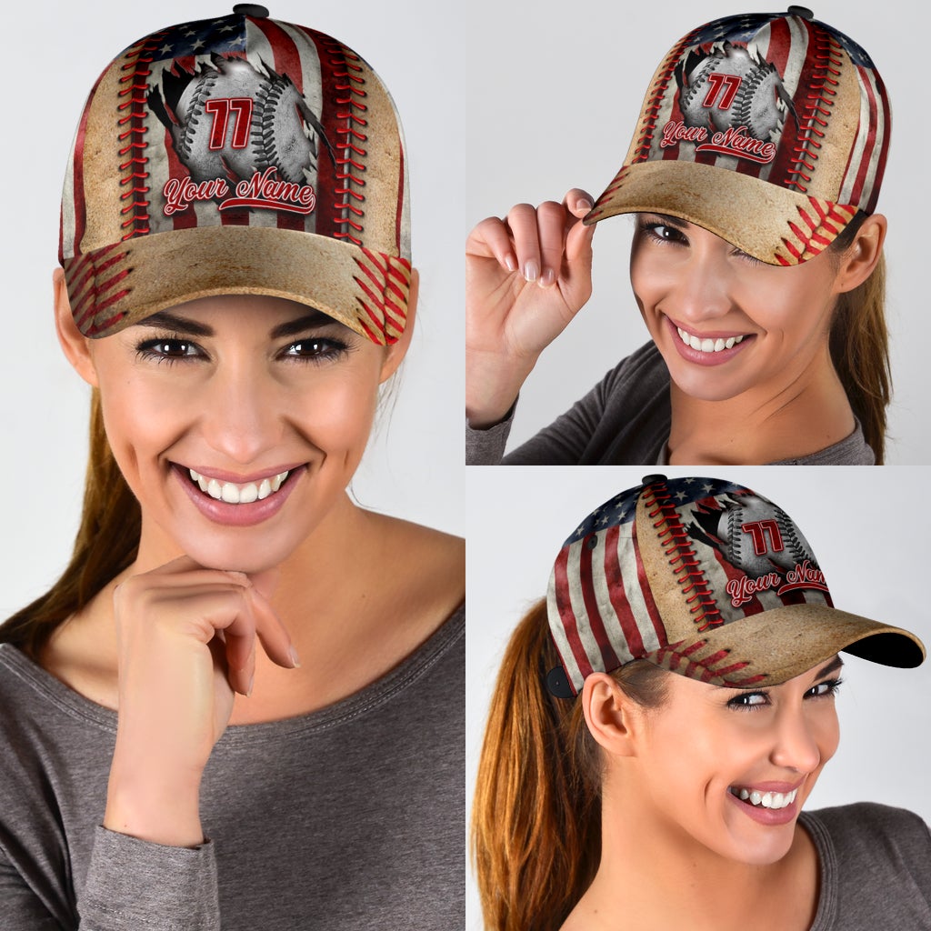 Custom Baseball Crack US Flag – Classic Cap