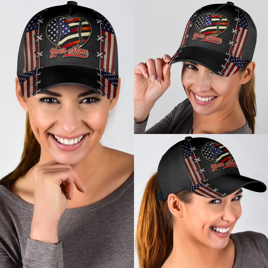 Custom Baseball Mom Heart American Flag – Classic Cap