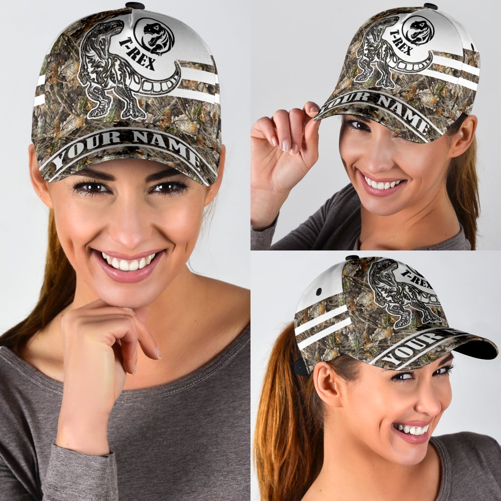 Custom Name T Rex Dinosaur Camo – Classic Cap