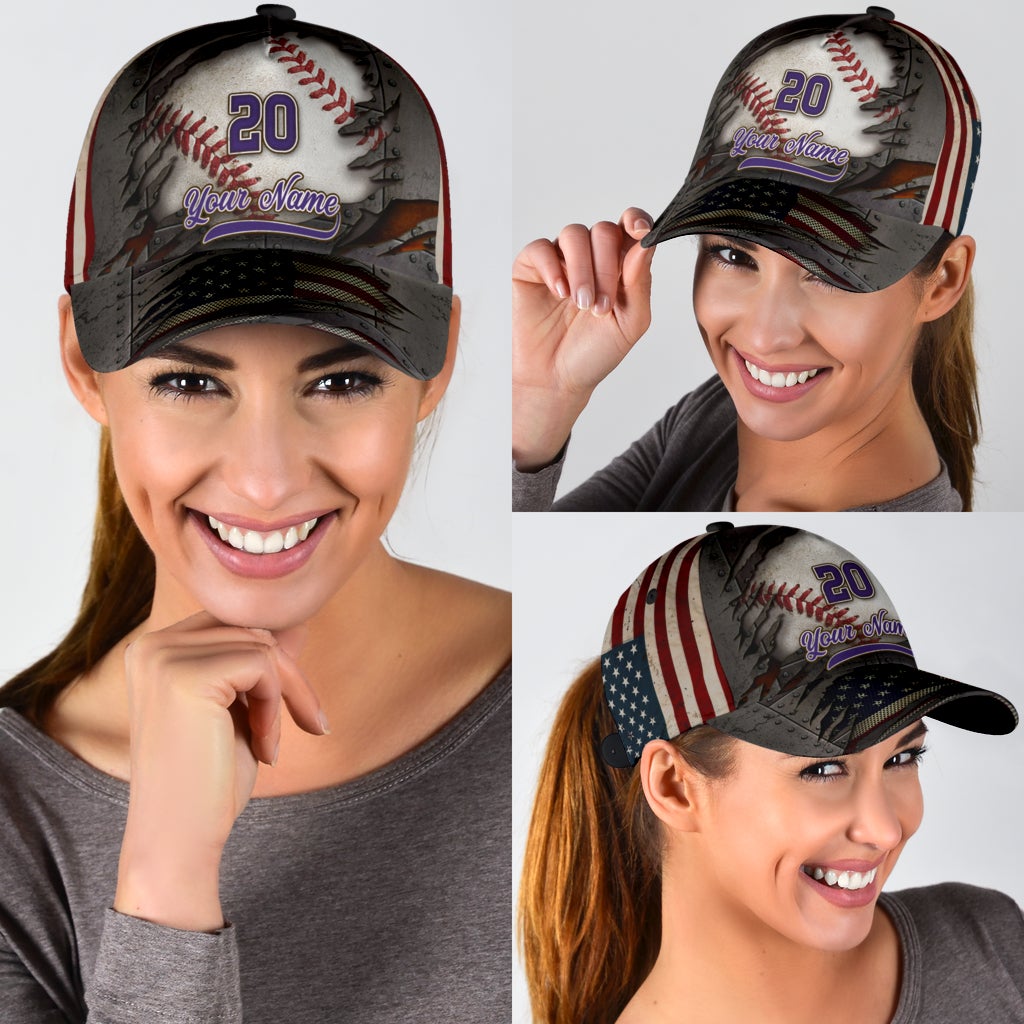 Custom Baseball Crack American Flag – Classic Cap