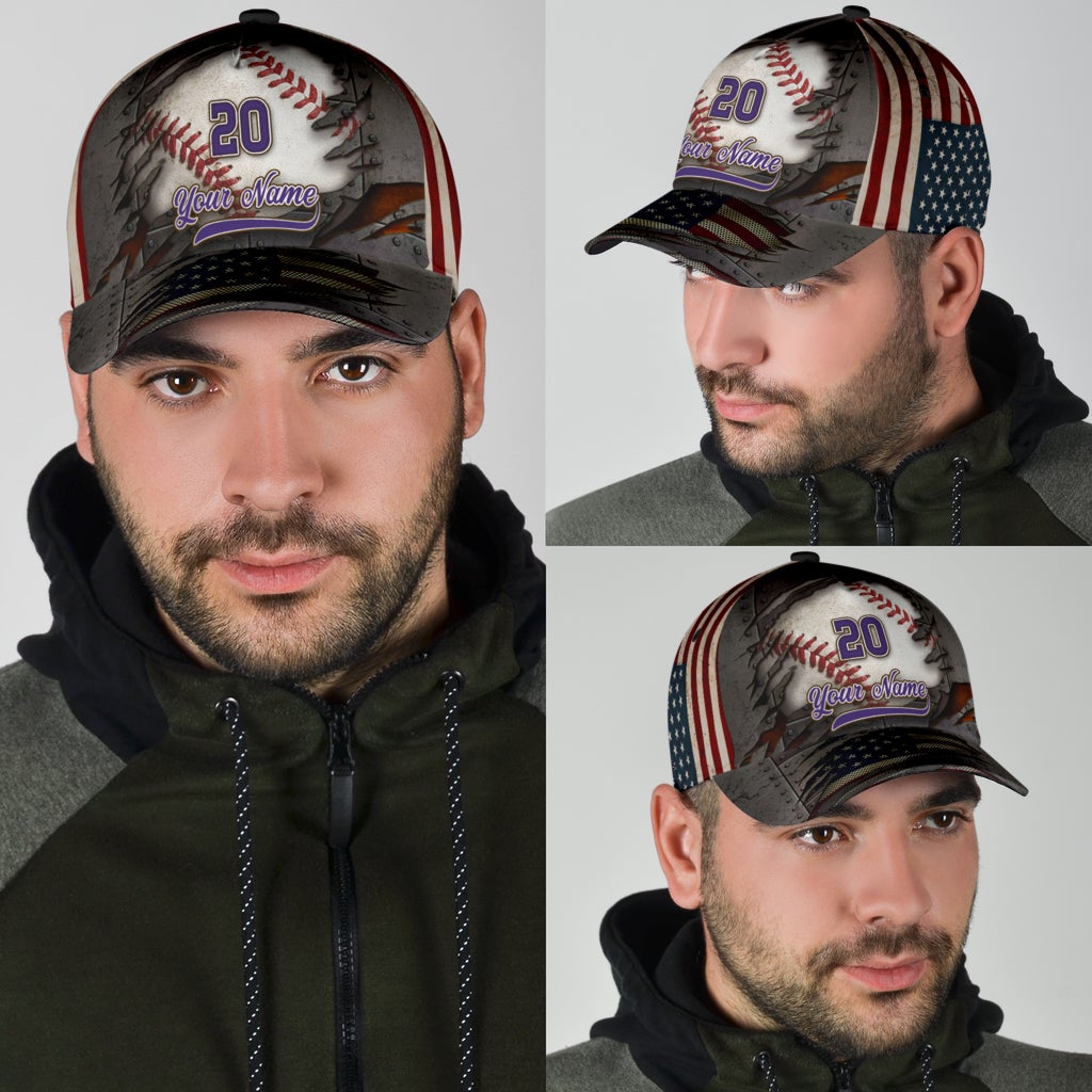 Custom Baseball Crack American Flag – Classic Cap
