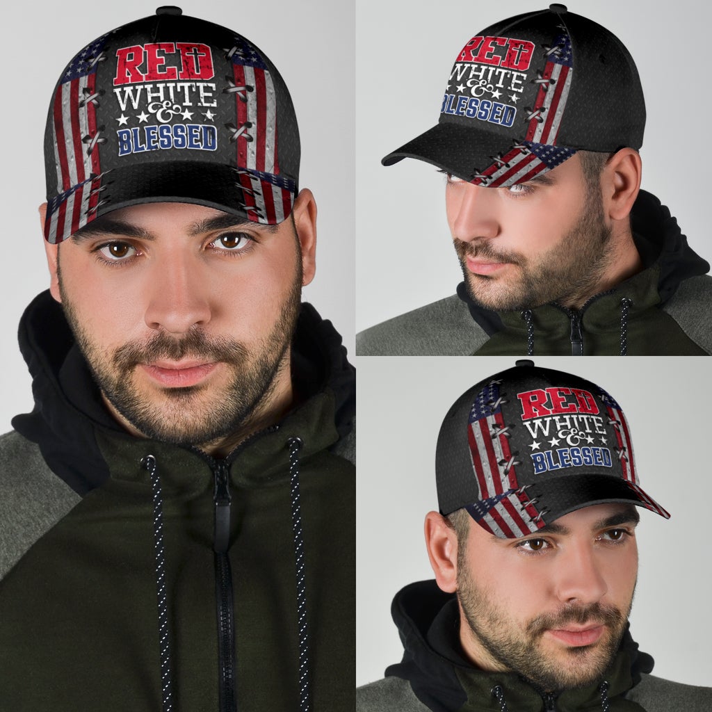 Red White And Blessed Jesus American Faith Style – Classic Cap
