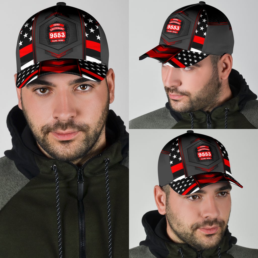 Custom Firefighter US Flag Red Carbon Rank – Classic Cap