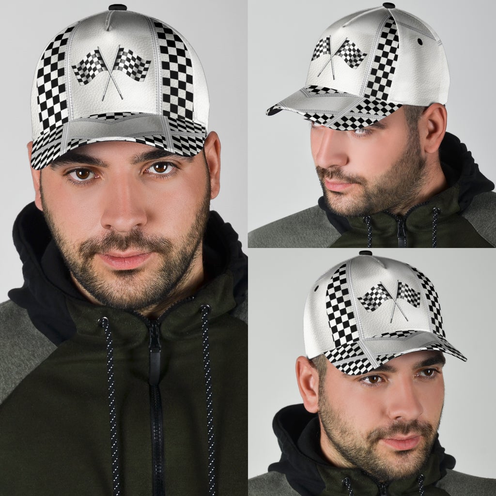 White Leather Racing Pattern – Classic Cap