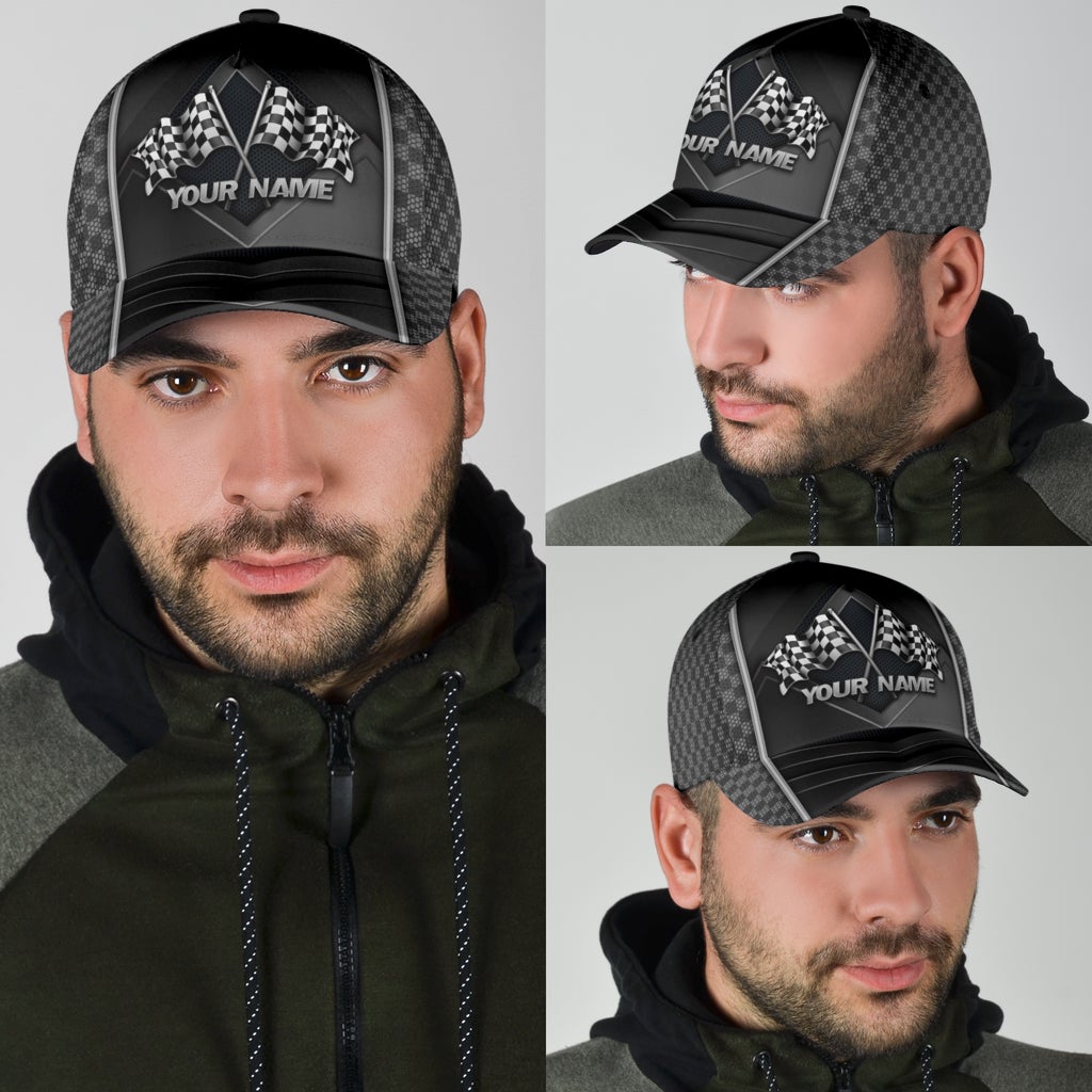 Custom Racing Flag Lover Personalized Name – Classic Cap
