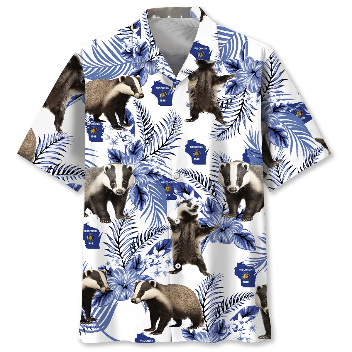 Hawaiian Shirt / Adults / S Funny Badgers Wisconsin State Hawaiian Shirt