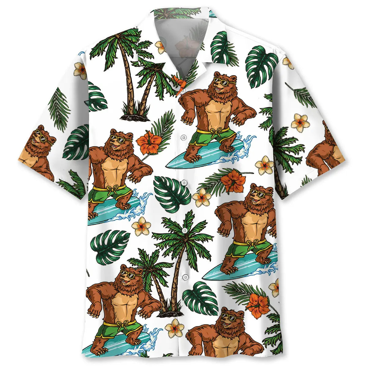 Hawaiian Shirt / Adults / S Funny Bear Surfing Hawaiian Shirt