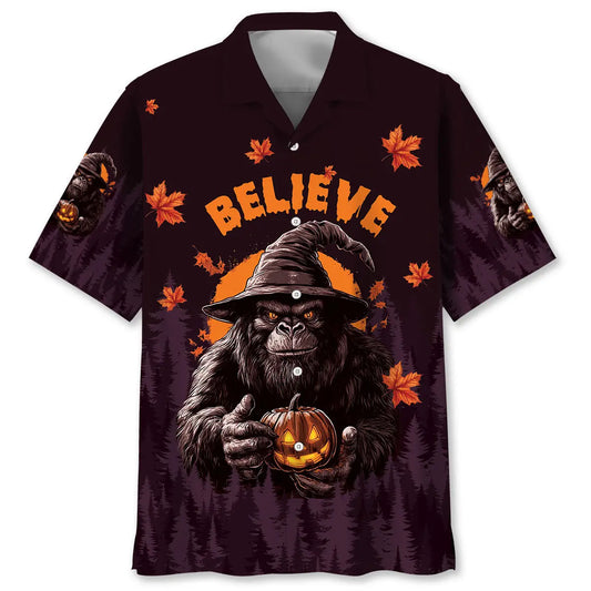 Hawaiian Shirt / Adults / S Funny Bigfoot Halloween Night Believe Hawaiian Shirt
