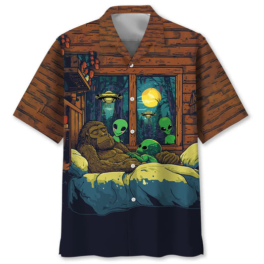 Hawaiian Shirt / Adults / S Funny Bigfoot Sleep With Alien Hawaiian Shirt