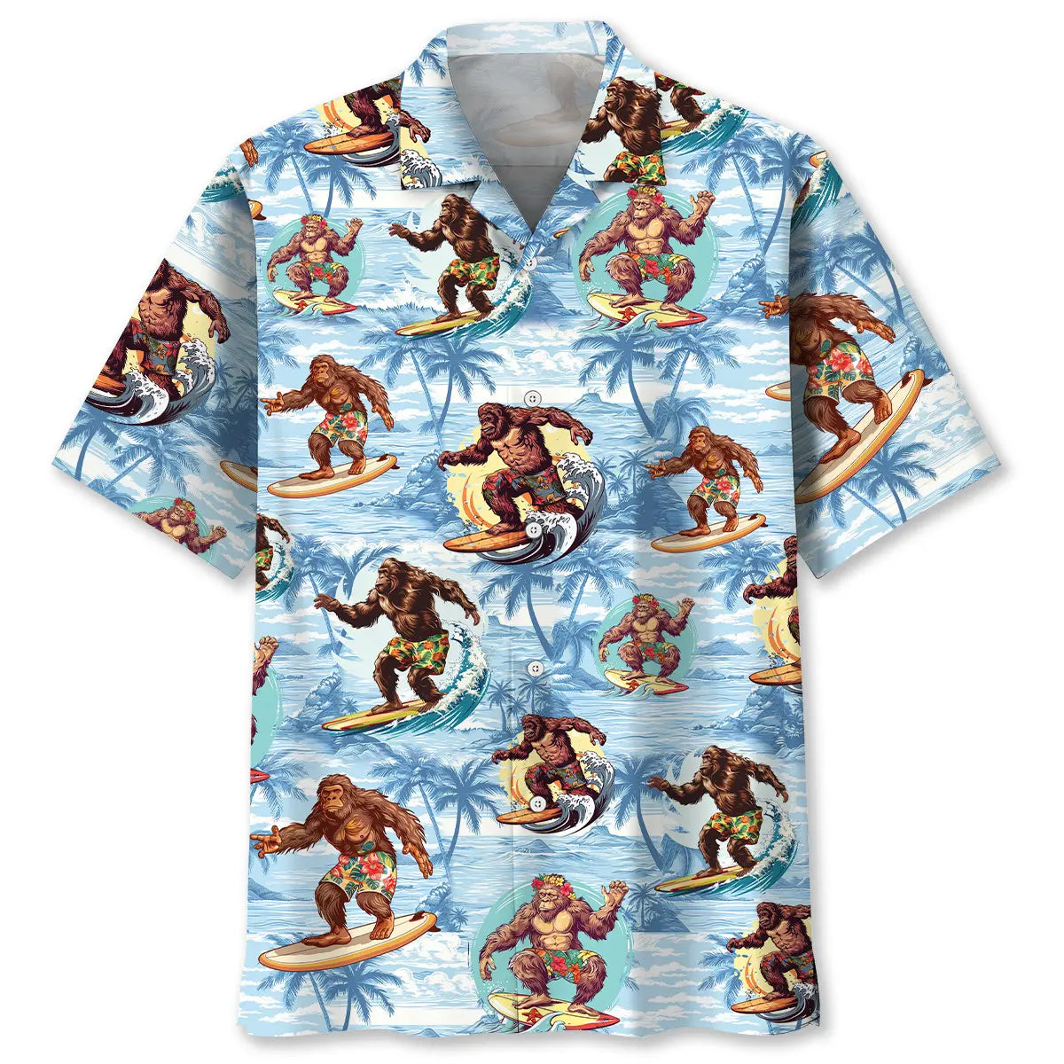 Hawaiian Shirt / Adults / S Funny Bigfoot Surfing Beach Hawaiian Shirt