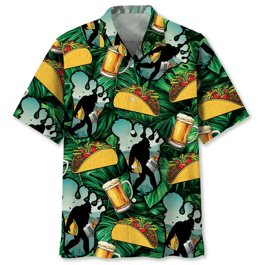 Hawaiian Shirt / Adults / S Funny Bigfoot Tacos and Beer Hawaiian Shirt