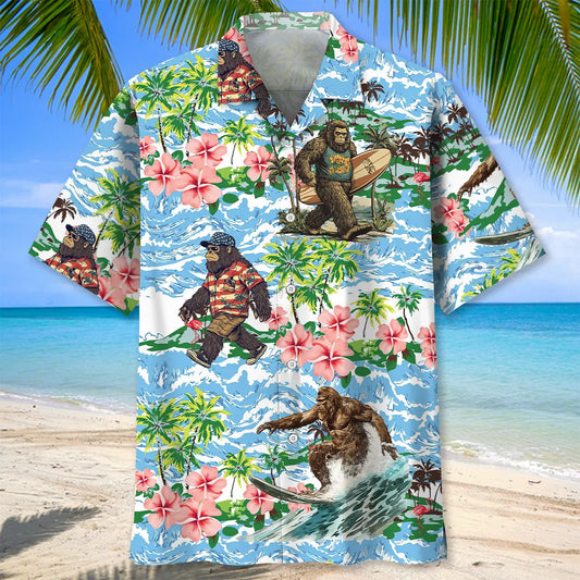 Hawaiian Shirt / Adults / S Funny Bigfoots Are On Summer Vacation Hawaiian Shirt