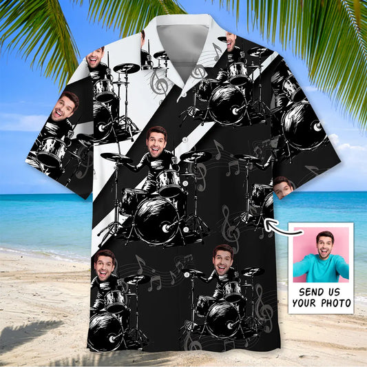 Hawaiian Shirt / Adults / S Funny Black And White Custom Photo Face Drum Hawaiian Shirt