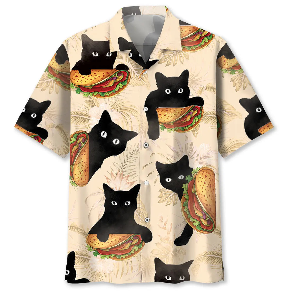 Hawaiian Shirt / Adults / S Funny Black Cat Hiding With Taco Hawaiian Shirt