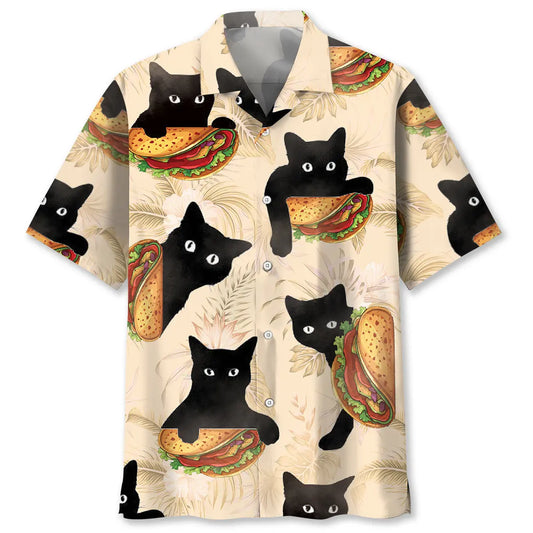 Hawaiian Shirt / Adults / S Funny Black Cat Hiding With Taco Hawaiian Shirt