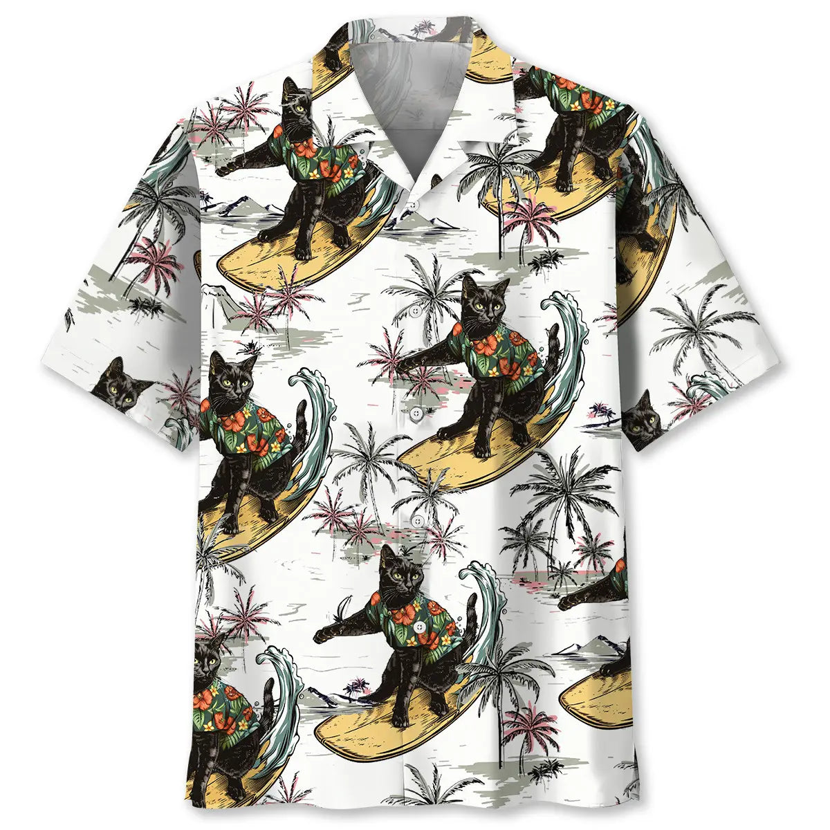 Hawaiian Shirt / Adults / S Funny Black Cat Surfing Hawaiian Shirt