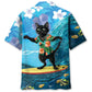 Funny Black Cat Surfing Hibiscus Hawaiian Shirt