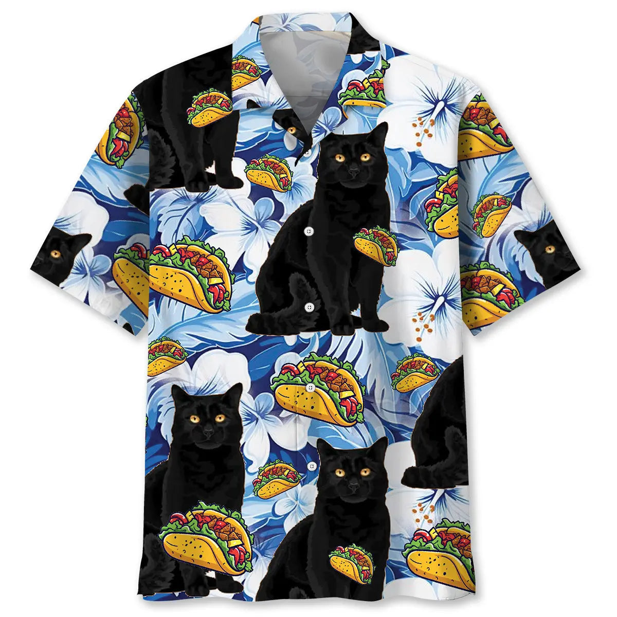 Hawaiian Shirt / Adults / S Funny Black Cat Taco Blue Hawaiian Shirt